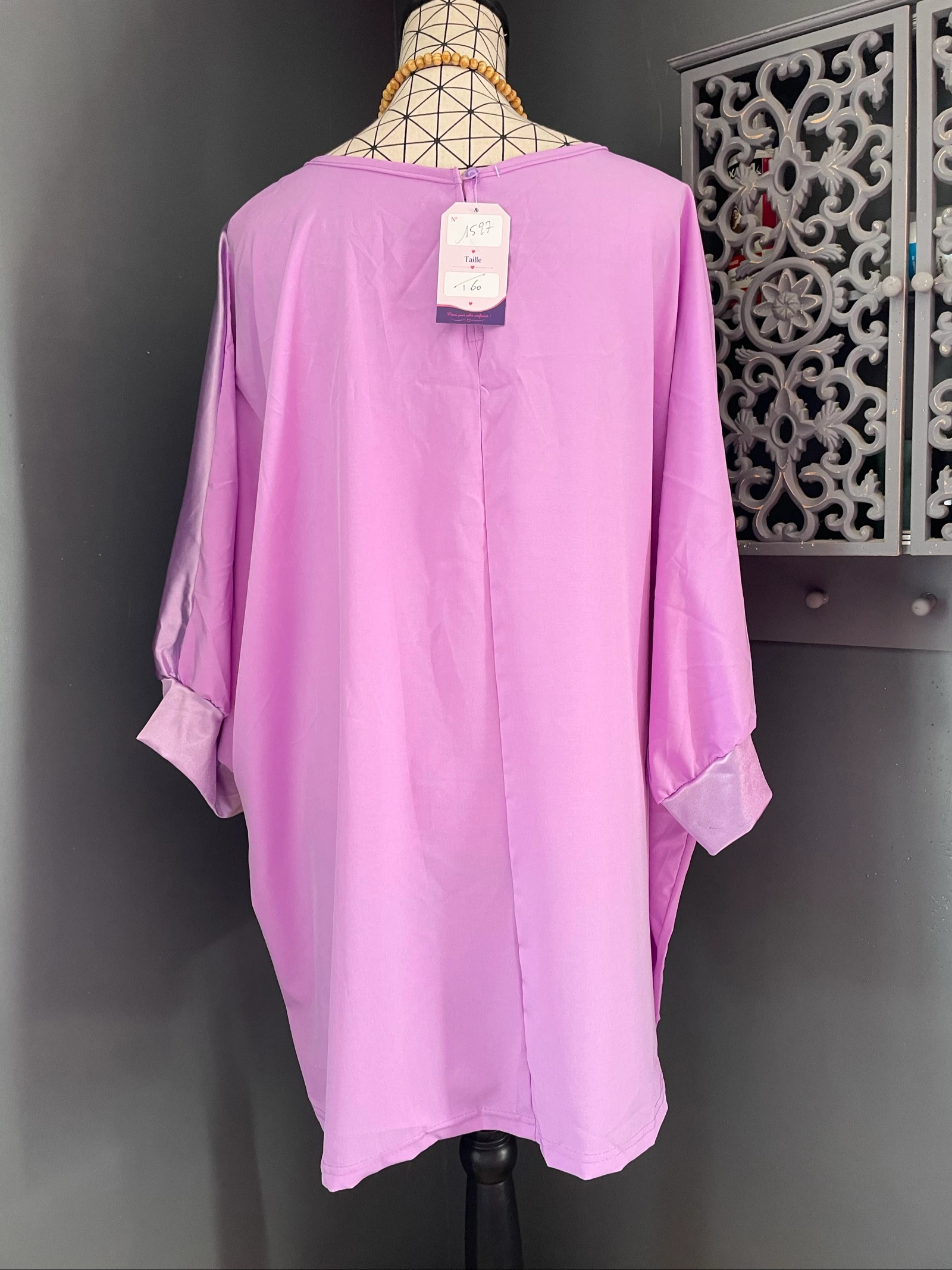 💖 satijnen lila tuniekblouse grote maat 60 vloeiende chic 💖 – photo 5